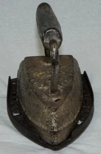 ANTIQUE FLAT CAST SAD IRON WITH TRIVET STAND BY ENTERPRISE MFG. CO. PHILADELPHIA