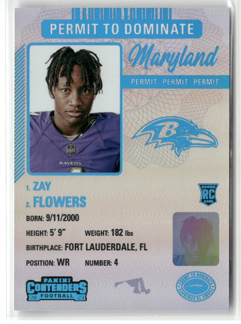 2023 PANINI CONTENDERS ZAY FLOWERS PERMIT TO DOMINATE ROOKIE SSP RC #15