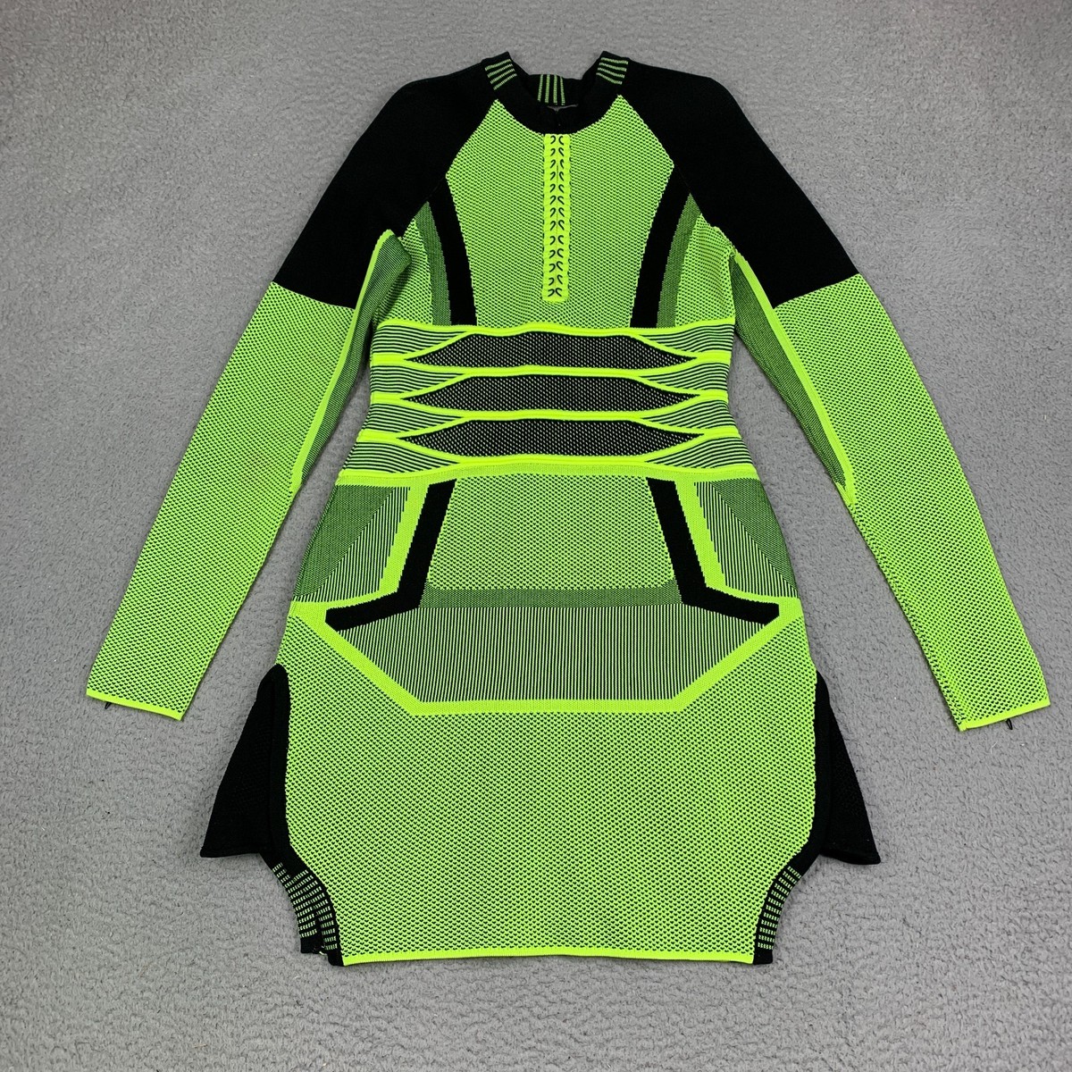 alexander wang green dress L Thunderbolt 2-Tone Mesh Spring 2015 Runway Collection floral tiered maxi dress