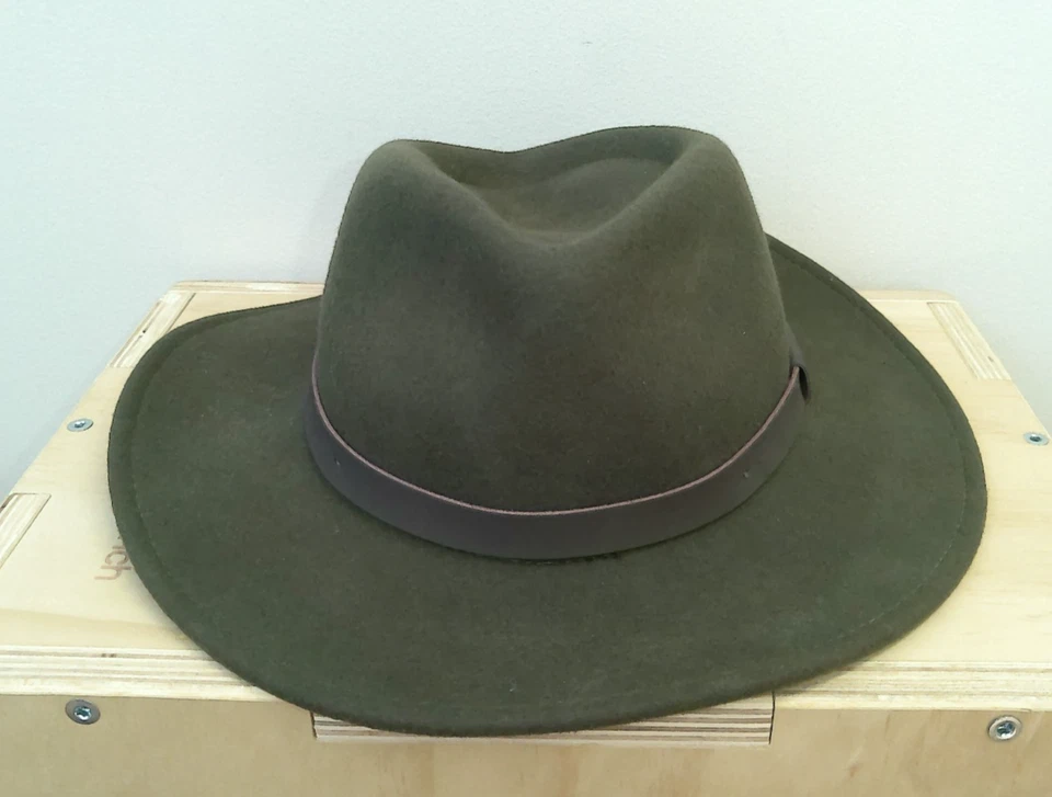Chapéu Fedora Barbour Esmagável Bushman Lã Feltro Pulseira de Couro Marrom Oliva M Novo com etiquetas - Imagem 2 de 4