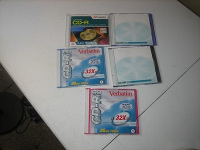 NOS-  LOT OF 5 MIXED CD-R DISKS- 3 VERBATIM AND 2 MAXELL DISKS