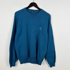 Izod Vintage Blue Crewneck Sweater Men's Size Large 100 Cotton