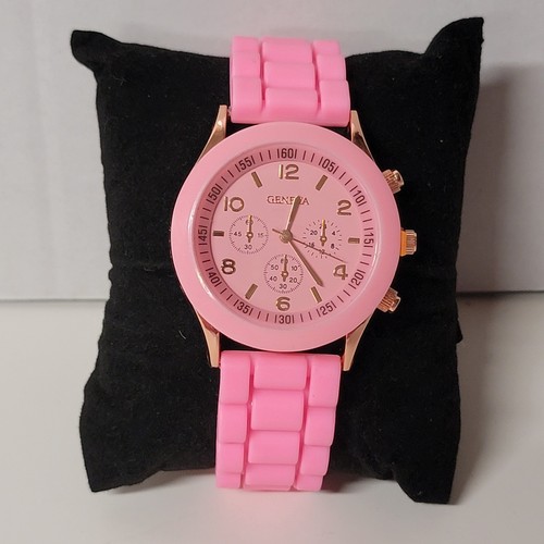 Lustige und stilvolle neue Geneva rosa Silikon Armbanduhr Quarzwerk - Bild 1 von 2