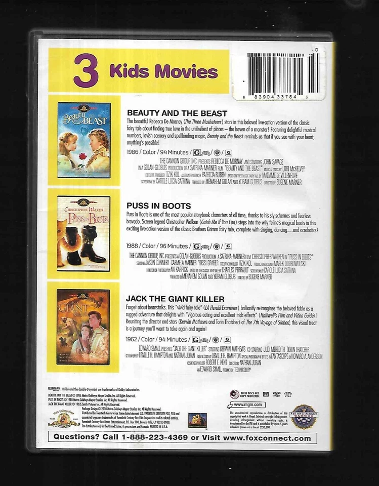 OOP * Triple Feature BEAUTY AND BEAST / PUSS IN BOOTS / JACK GIANT KILLER - Rare - Image 2 of 2