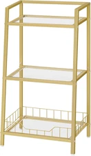 Gold Glass Shelf Stand, 3 Tier Standing Shelf Unit, Bathroom Organizer and Stora