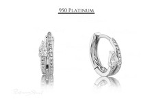 950 Platinum Pear Diamond Huggie Earrings 0.1...