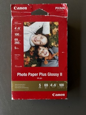 Canon Photo Paper Plus Glossy II, 4 x 6, 10.6 mil, White, 100 Sheets/Pack, PP201