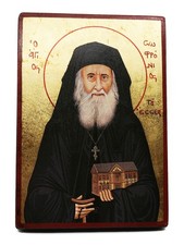 Greek Orthodox Handmade Wooden Icon of Saint Sophronius of Essex 19x13