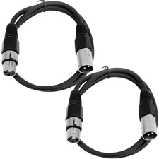 Speakers 2 Foot XLR Patch Cables, Male to Female, Black, Pack of 2
