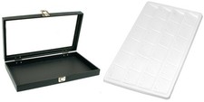 Glass Lid Jewelry Display Case 14 3/4" w/ White 24 Earring Display Tray Insert