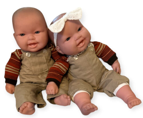 Berenguer Baby Dolls Infant Twins with Blue Eyes 14" Handmade Clothing Read! - Picture 1 of 11