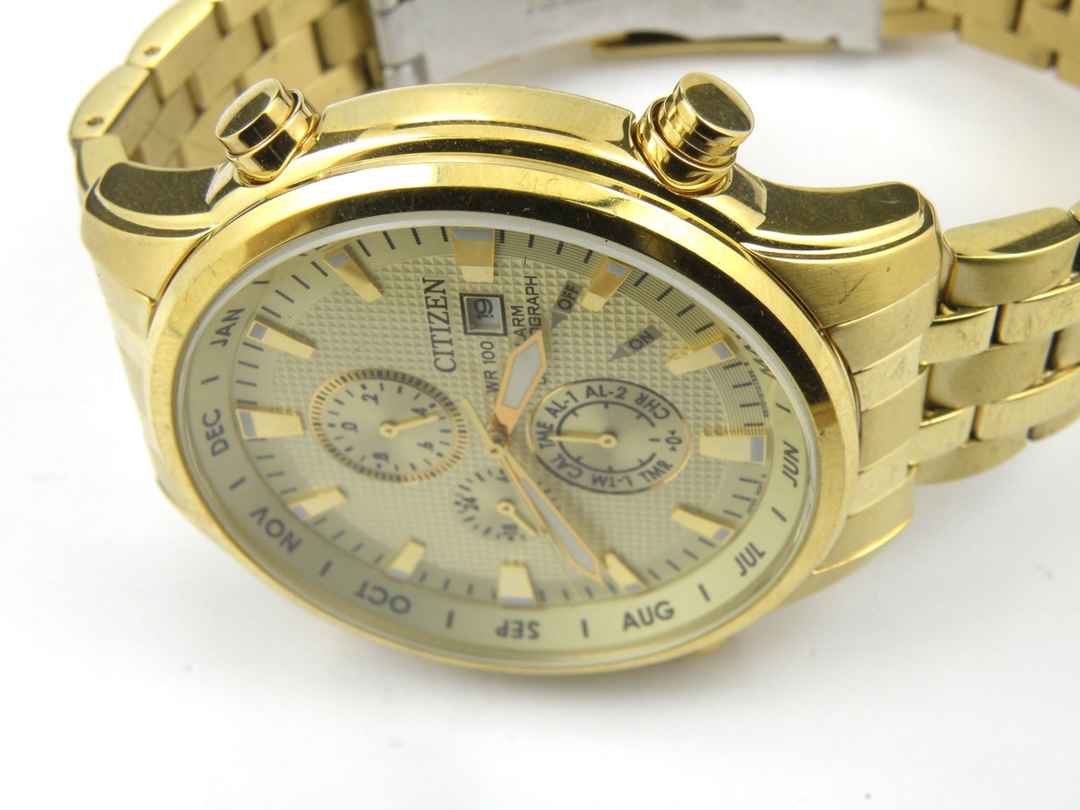 Mens Citizen Cal 6870 Alarm Chrono Gold Dress Watch - 100m for