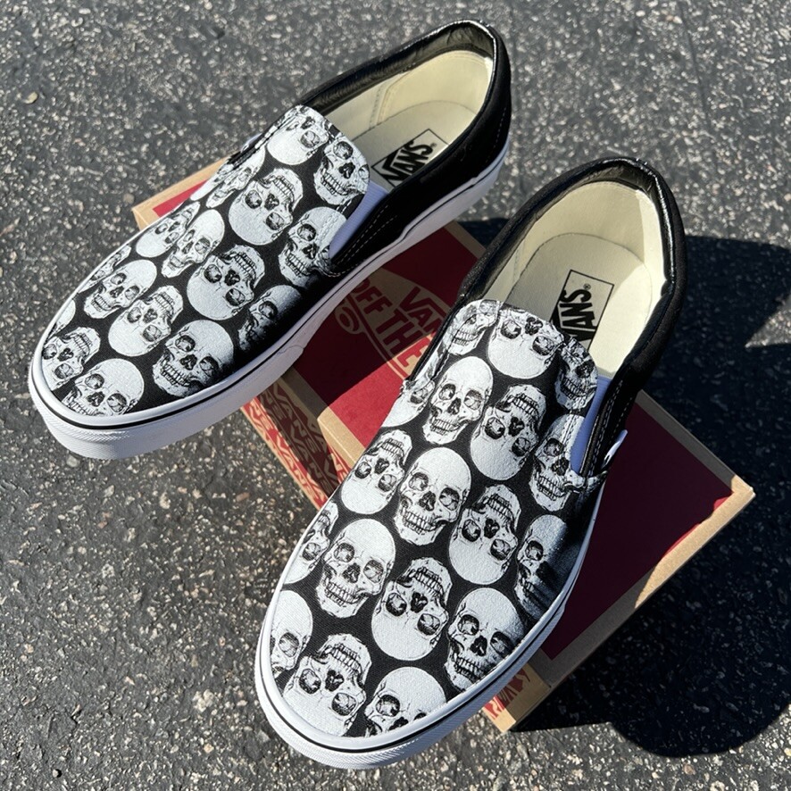 Skull Pattern on black slip on Vans shoes custom | eBay
