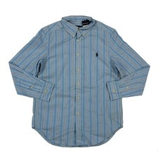 Polo Ralph Lauren Boy's Button-Down Long Sleeve Shirt - Light Blue w White/Black