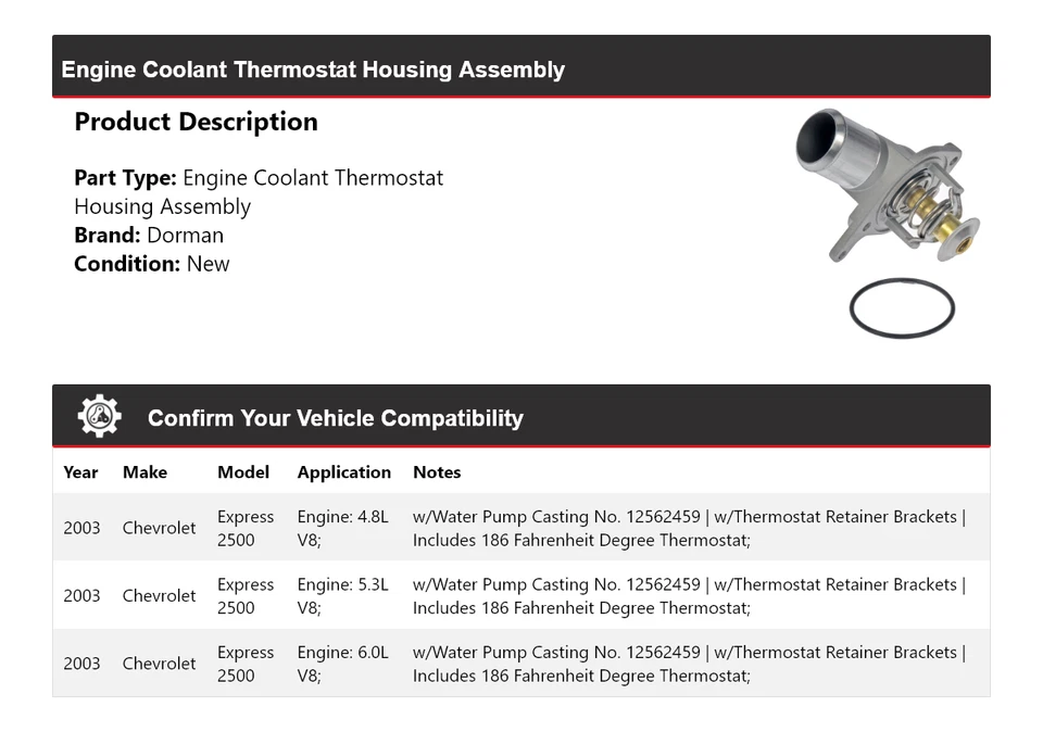 Conjunto de carcasa termostato Dorman 2003 Chevrolet Express 2500 Foto 2 de 4