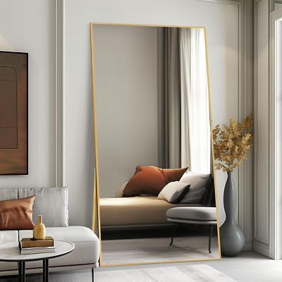 Large 76'' X 34'' Gold Full Length Mirror with Stand for Bedroom & Living Room