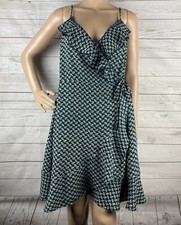 Band of Gypsies Wrap Dress Medium Green Floral Pattern Ruffled Spaghetti Straps