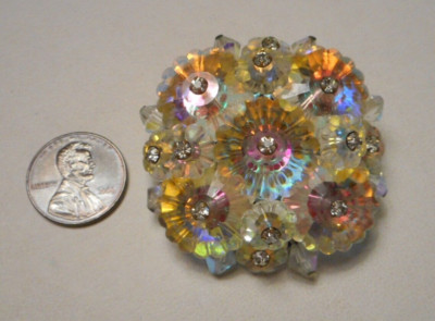 1960s Juliana Aurora Borealis Marguerite Crystal Bead & Rhine Cluster Brooch