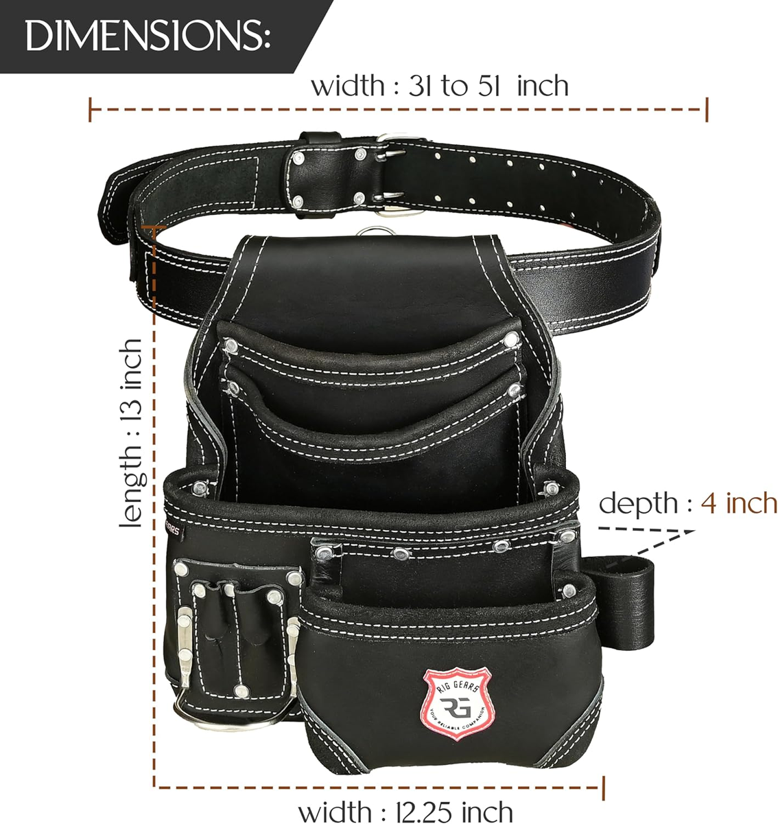 8-Pocket Leather Tool Belt for Carpenters - Durable Tool Organizer