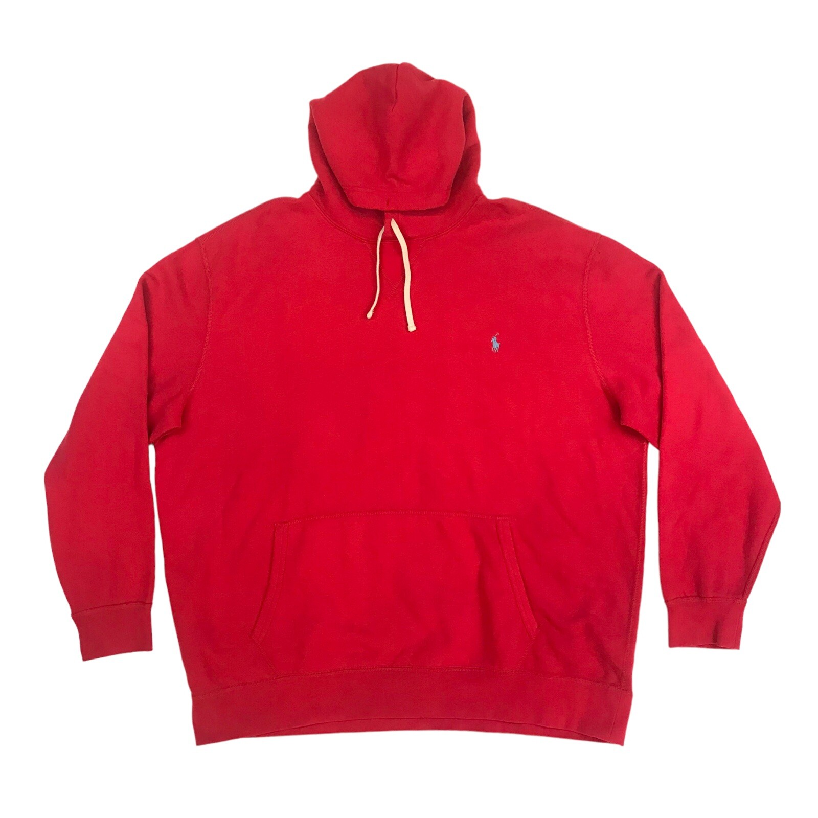 PONY Polo Ralph Lauren uomo felpa con cappuccio 100% autentica 2XL rossa con frangia blu