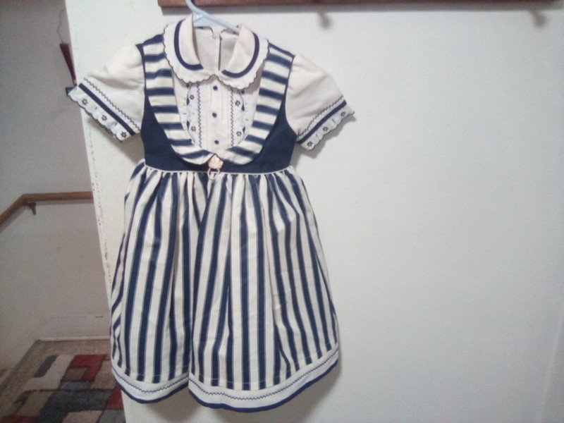 Vintage Jomar Girl s Dress Size 4 Blue White Stripe floral Colombia