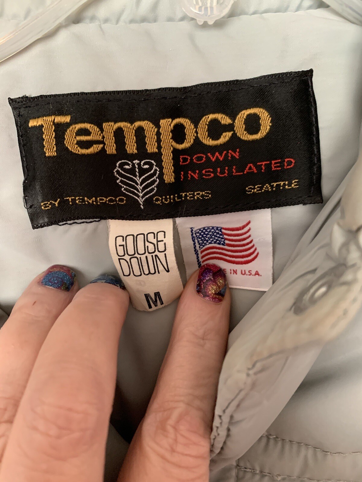 *VINTAGE* TEMPCO Women's Size M Light Gray Western Goose Down Vest Made