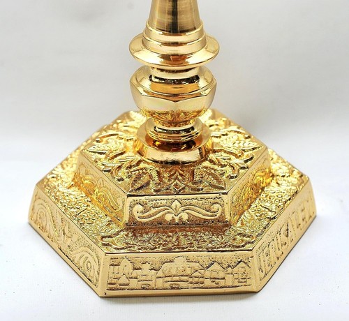 Menorá grande chapada en oro de Tierra Santa Jerusalén H/36 x con 26 cm - Imagen 3 de 4