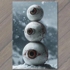4x6"  Snowman Eyes Eyeballs Winter Christmas Tree Creepy Weird Snow Man Xmas