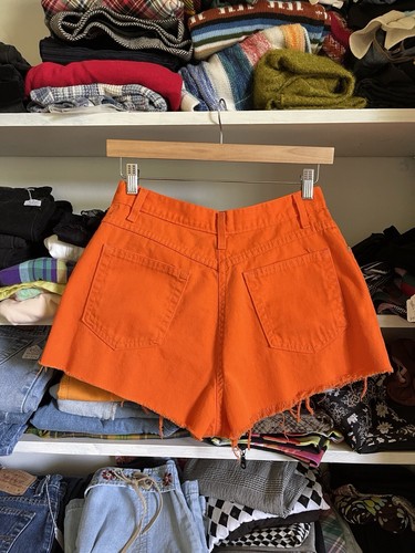 Vtg 80’s 90’s Bright Orange Denim Hotpants Cut Off Shorts Faded Glory 27”-28” W - Picture 2 of 10
