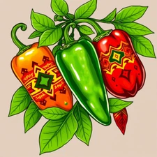Digital picture  red green orange chillies pepper printable file
