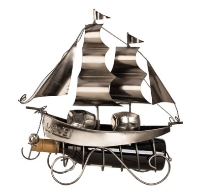 Flaschenhalter Segelschiff für Wein Flasche aus Metall Weinhalter 38,5 cm hoch