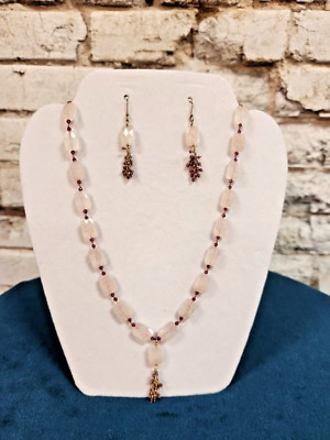 Rose Quartz and Ruby Necklace and Earrings