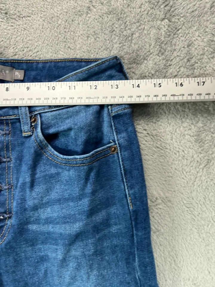 Pantalones de mezclilla JUST USA Phillip para mujer 2 azules ajustados rectos botones mosca 27x25 Foto 2 de 4