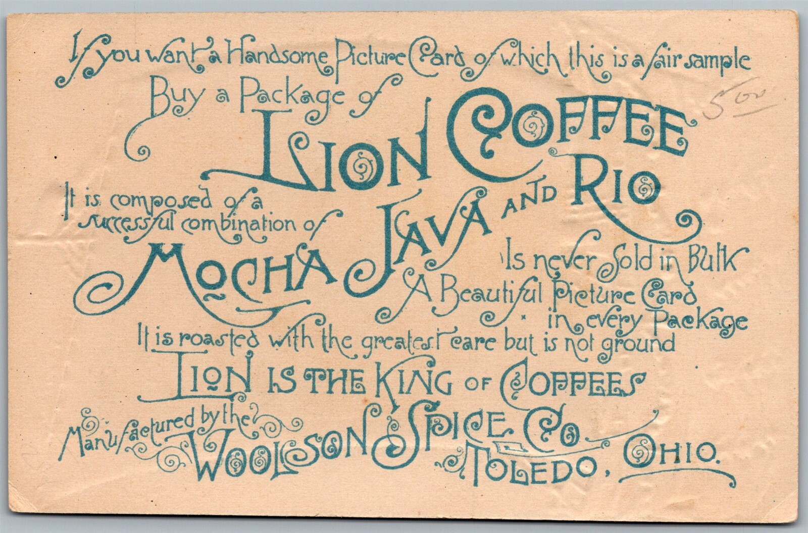 Vtg Toledo Ohio Lion Coffee Woolson Spice Co. Trade Card Birds Sailboat