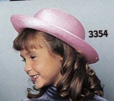Child size Candy Pink flat brim straw dressy hat "Sunday" 3354