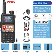2X 5RH PRO GPS WALKIE TALKIE MULTI BAND RECHARGEABLE TWO WAY RADIO 771 MIC CABLE