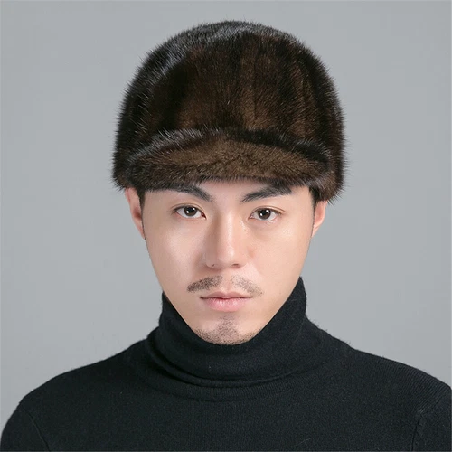Gorra de béisbol cálida de invierno gruesa de piel de visón real para hombre moda al aire libre - Imagen 4 de 12