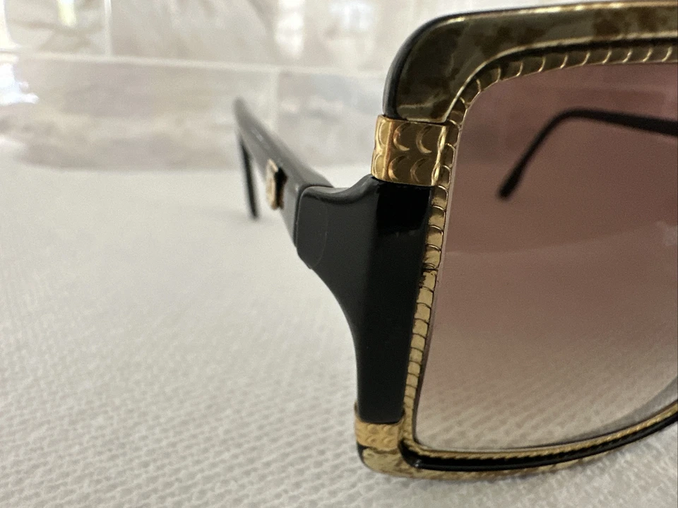 Gafas de sol Ted Lapidus Paris años 80 modelo 1508 dorado jaspeado negro de gran tamaño Foto 4 de 4