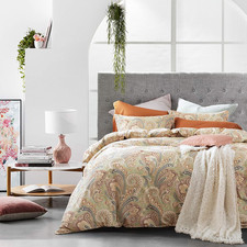 Boho Paisley Luxury 3Pc Duvet Cover Set - 350TC Egyptian Cotton Rust, Queen 