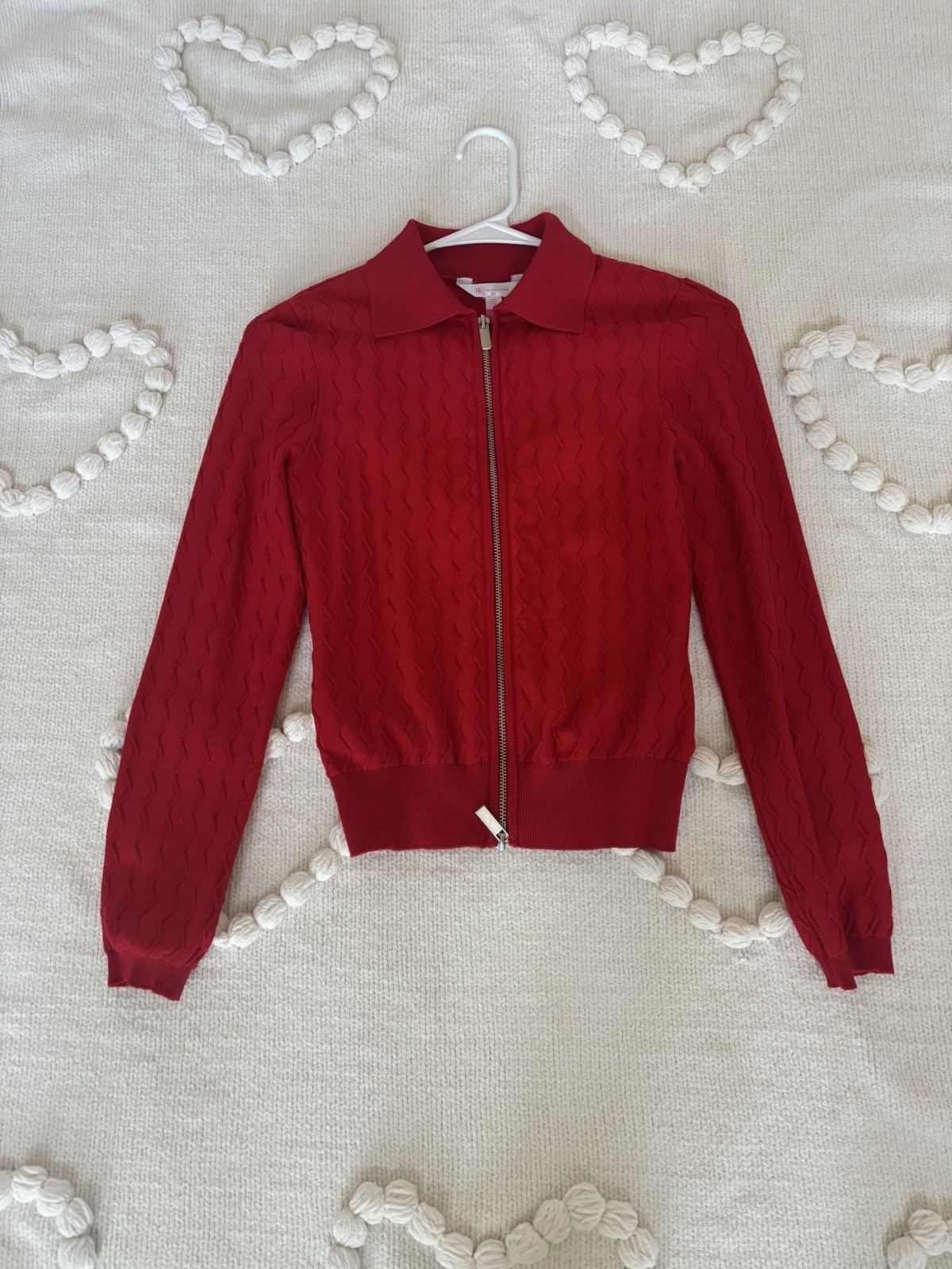 No Boundaries Red Cable-Knit Full Zip Collared Sweater Long Sleeve Women S