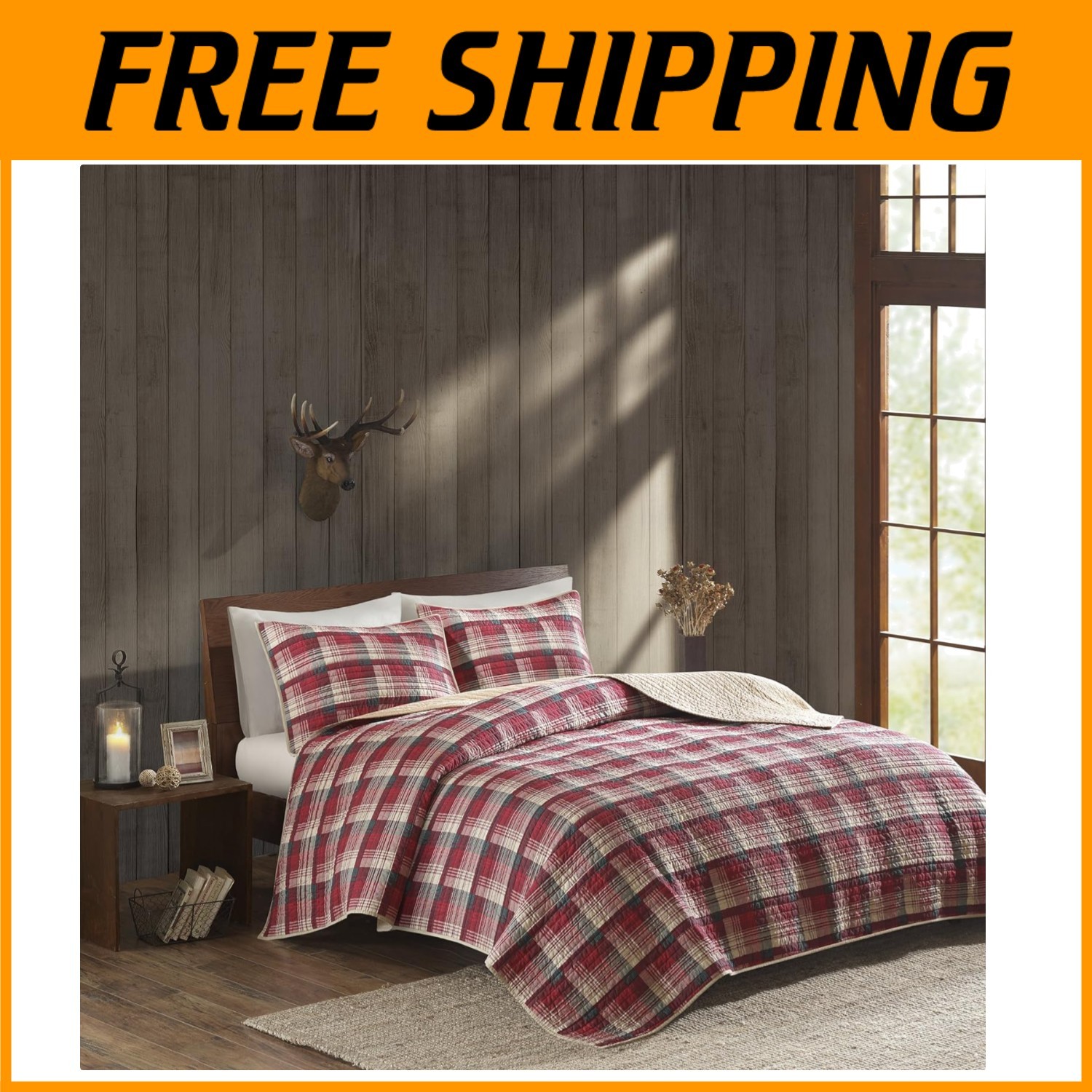 Breathable Bedspread Bedding Set, Tasha Plaid Red/Tan - King