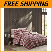 Breathable Bedspread Bedding Set, Tasha Plaid Red/Tan - King