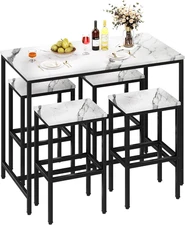 5 Piece Bar Table Set, Kitchen Bar Table and Chairs Set of 4, Modern Metal Count