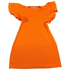 Zara Dress Womens L Orange Rib Knit Flutter Sleeve Bodycon Mini Resort Cocktail