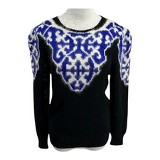 Jordan Marsh Sweater M Black Nordic Knit Rabbit Hair Angora Blend Vintage