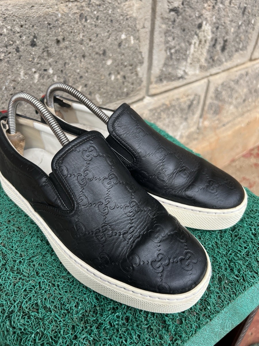 Gucci Men's GG Embossed Leather Signature Slip on Black