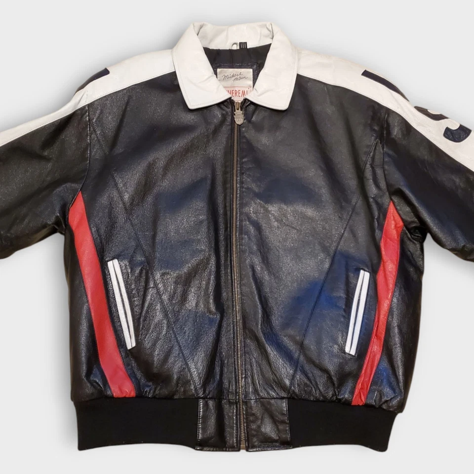 Michael Hoban Vintage WhereMi Leather Bomber USA Flag Jacket Mens Size XL 1990s - Image 4 of 4