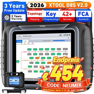 XTOOL D8S 2.0 KFZ OBD2 Diagnosegerät Profi Key Programmer ALLE SYSTEM ECU Coding