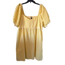 Old Navy Women Fit & Flare Puff-Sleeve Seersucker All-Day Mini Dress XL Yelllow 