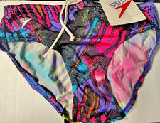 Vintage 80s SPEEDO Mens Swim Briefs Size 32 NOS Abstract Neon High Cut Swimsuit
